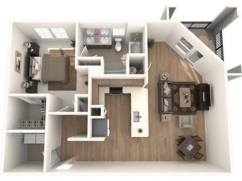 Floor plan for 1 bed, 1 bath, 919 sqft